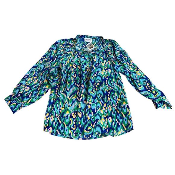 First Love By Lovelyn Abstract Print Mandarin Collar Button Down Top Sz S Blouse - Picture 7 of 10